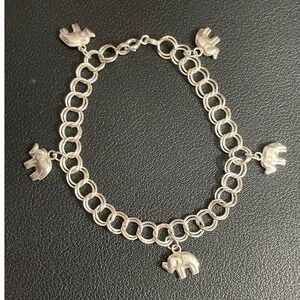 Sterling Silver Elephant Charm Bracelet 925 Double Link Chain 7 Inch